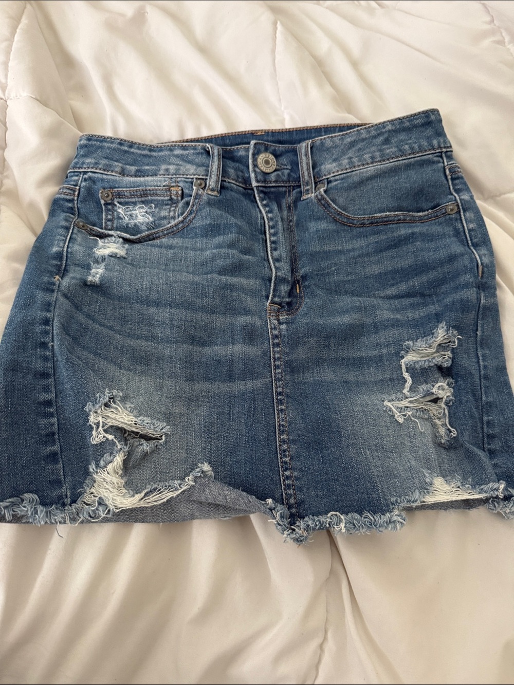 American Eagle Outfitters Distressed Blue Denim Mini Skirt